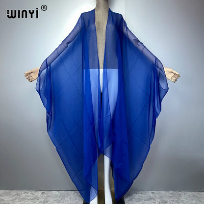 WINYI Beach sexy Cover Ups for Swimwear Women Kimono Swimsuit Cape Summer Dress 2023 Beachwear Monochrome perspective yarn dress
