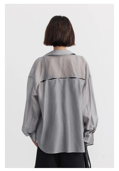 CHIC VEN Women Thin Shirt Long Sleeve Casual Loose Slightly Transparent Cool Blouses Woman Solid Design Female Top Summer 2026