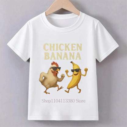 Banana Chicken Print Children T-shirts Summer Casual Fashion Funny Meme Short Sleeve Kids Tops Colorful O-Neck T-shirts