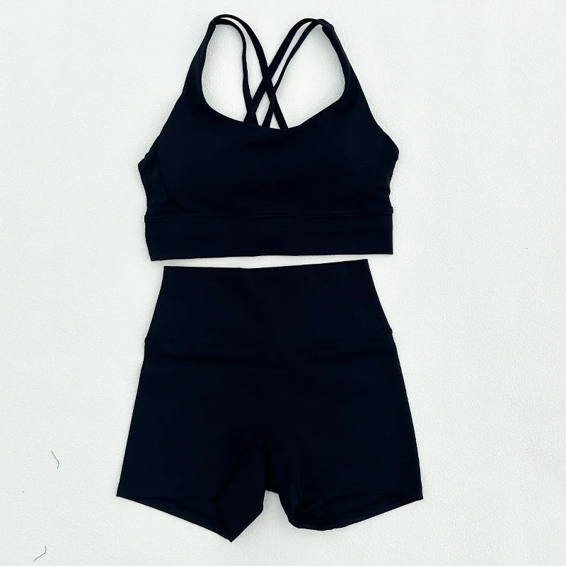 2 Piece Yoga Clothes Women's Tracksuit Athletic Wear Fitness Suit Gym Workout Push Up Clothes Sports Bra Yoga Shorts Suit
