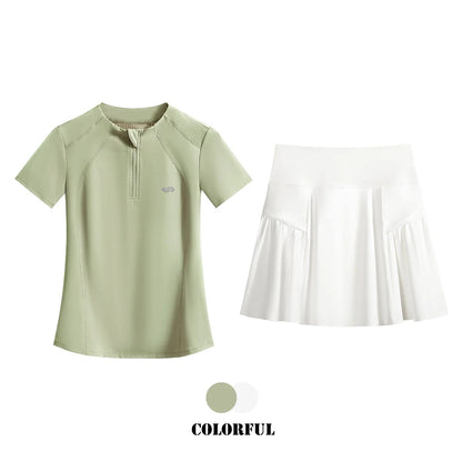 DRUR 2pcs Tennis Skirt Set Women Summer Sports Suit 2 Piece Fitness Top Skort Sets Ladies Golf Wear Set Sportswear Outfits 2025