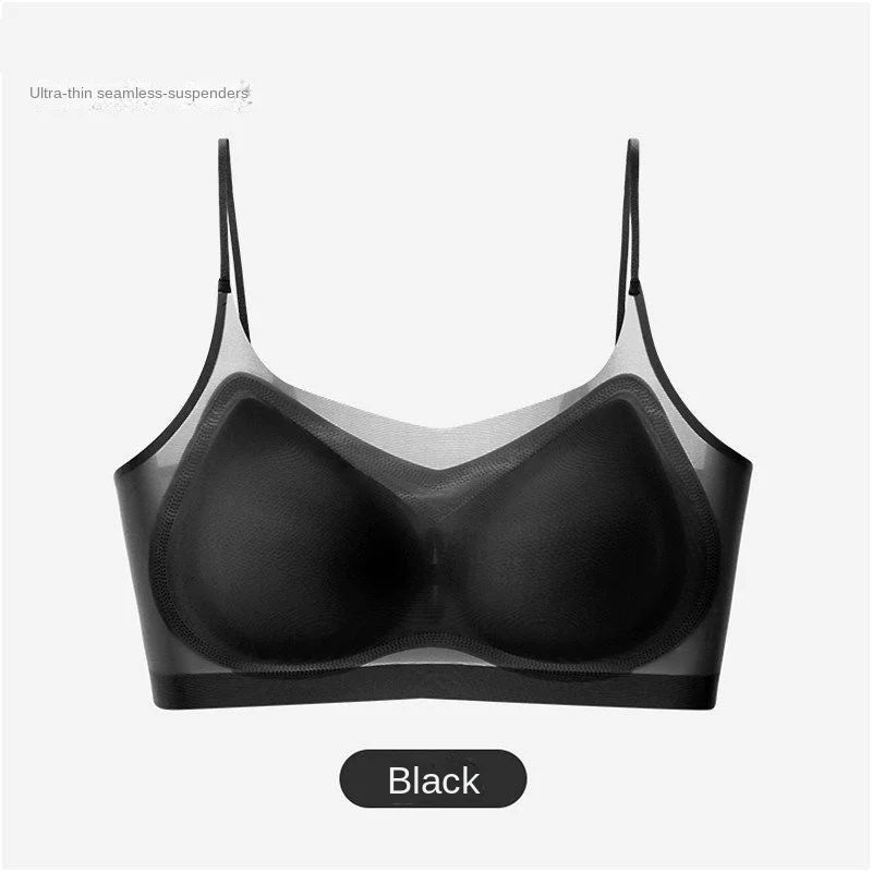 Ultra-Thin Breathable Ice Silk Top Bra Women's Seamless Back Halter Vest Wrap Bra Small Chest Together