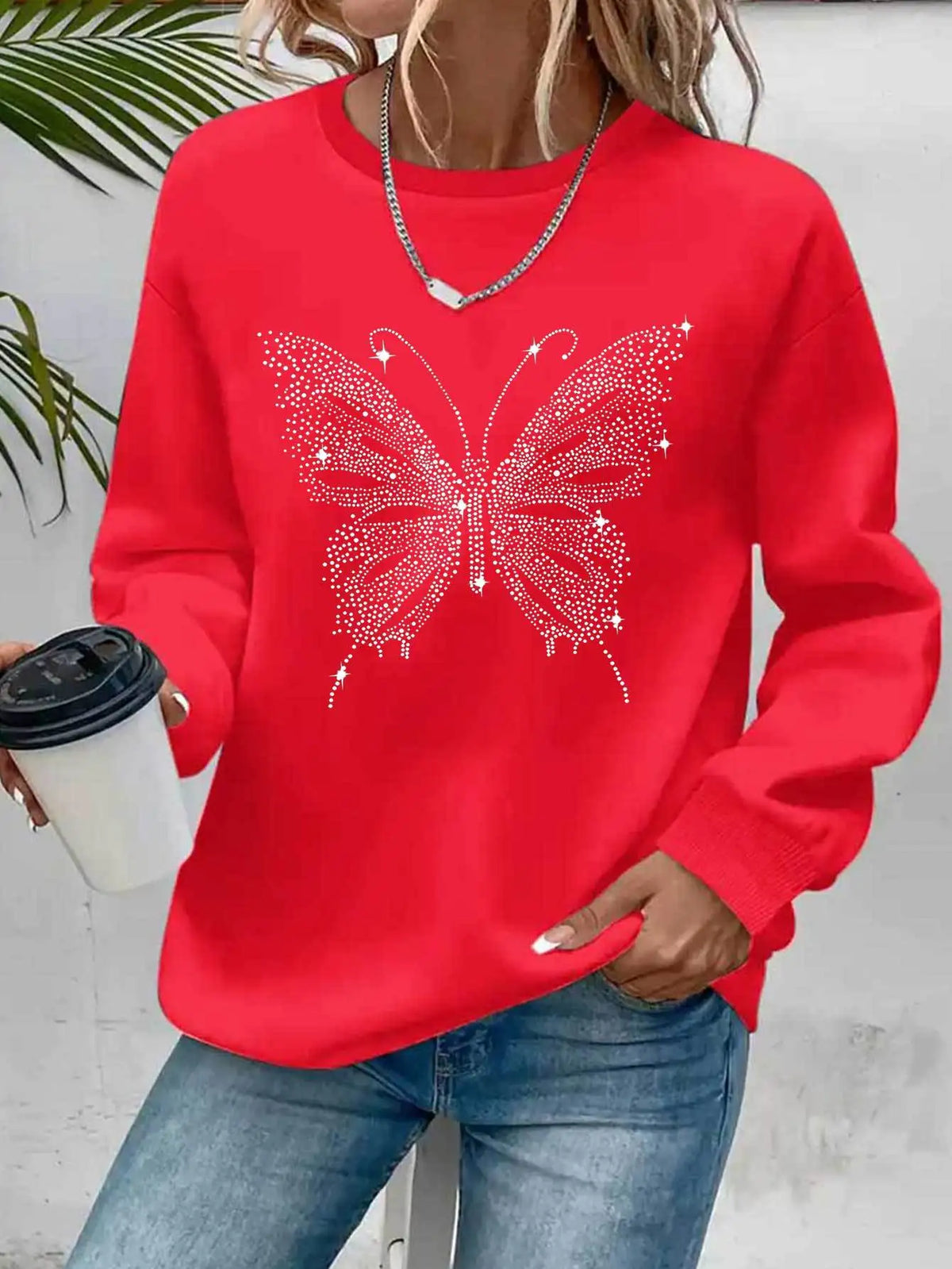 Women's Casual Heart Print Pullover Sweatshirt Geometric Design Long Sleeve Round Neck Machine Washable Regular Fit for Autum