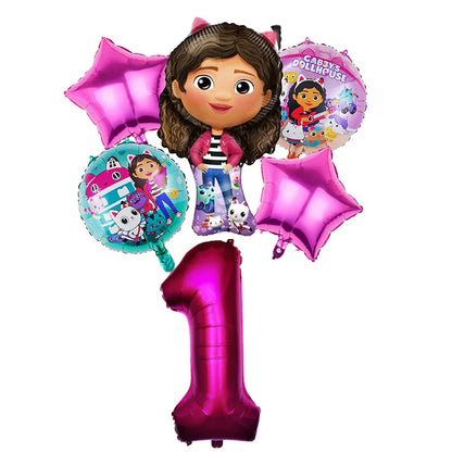 Gabby Dollhouse Balloons Set - 6pcs Cartoon Birthday Party Decorations