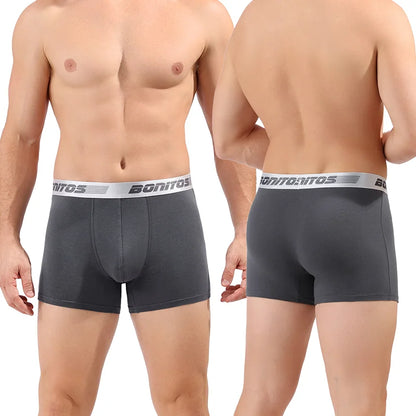3 Pieces Cotton Men's Panties BONITOS Letter Waistband Boxer Briefs Solid Color Boxers Underwear For Man Classic Men Underpants