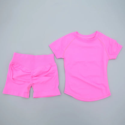 2 Pieces AURA IMPACT Sports Sets Short Sleeve Seamless Yoga Top Fitness Set Women Workout Running Sports Shorts Gym Suit