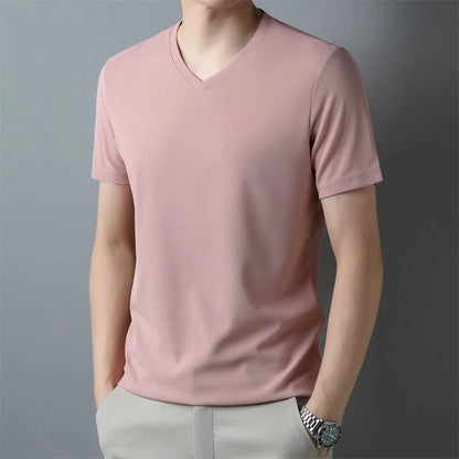 Men's V Neck T-Shirt – Lightweight Summer Shirt With Breathable Waffle Texture