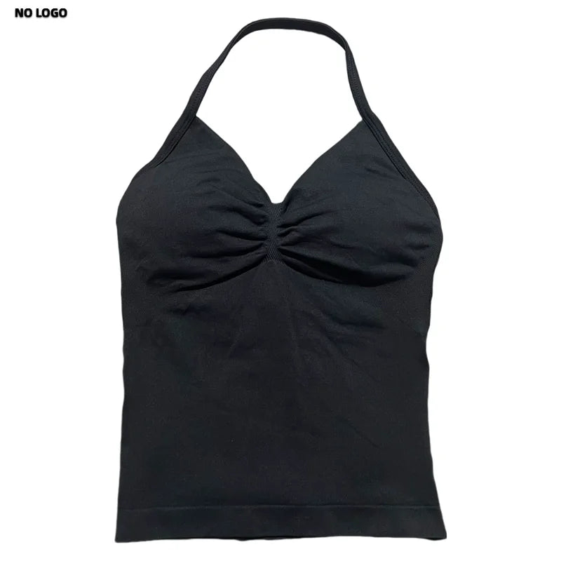 Women Yoga Vest - Longline Strappy Top | Breathable Fitness Tank Top Open Back Halter