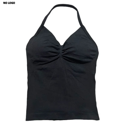 Women Yoga Vest - Longline Strappy Top | Breathable Fitness Tank Top Open Back Halter