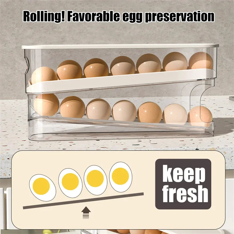 Egg Storage Box - Automatic Rolling Egg Holder Rack for Refrigerator
