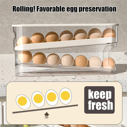 Egg Storage Box - Automatic Rolling Egg Holder Rack for Refrigerator
