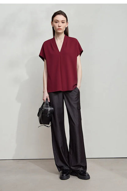 Women's V-Neck T-Shirt – Minimalist Stretch Solid Tee