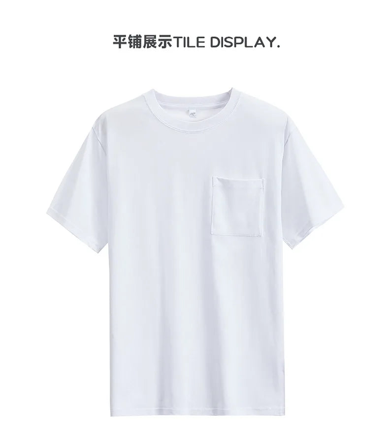 Mens Womens Cotton Pocket Short Sleeve Fashion Soft White Black Loose Fit Tee Shirt Tops High Qualtity Breathable Leisure Tops