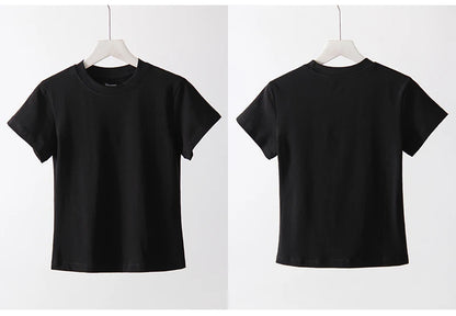 Basic T Shirts Women Cotton Slim Fit White Tops Summer Black Tees Crew Neck 100% Cotton T Shirt For Women Plain T-shirts Soft