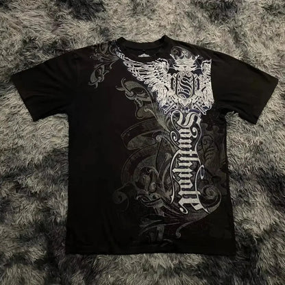 Summer Classic Y2K Gothic Style T-shirt Print Oversized T Shirt High Street Shirts Round Neck Cotton Tops Mens Women T Shirt Tee