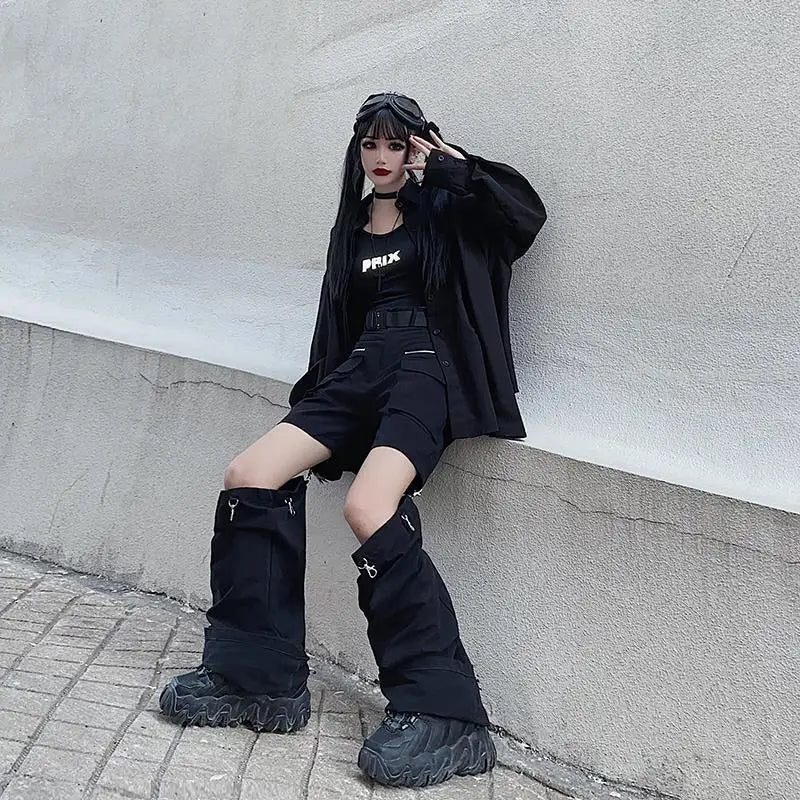 New 2025 Streetwear Black Pants for Women Fashion High Waist Detachable Streetweart Cargo Pants Woman