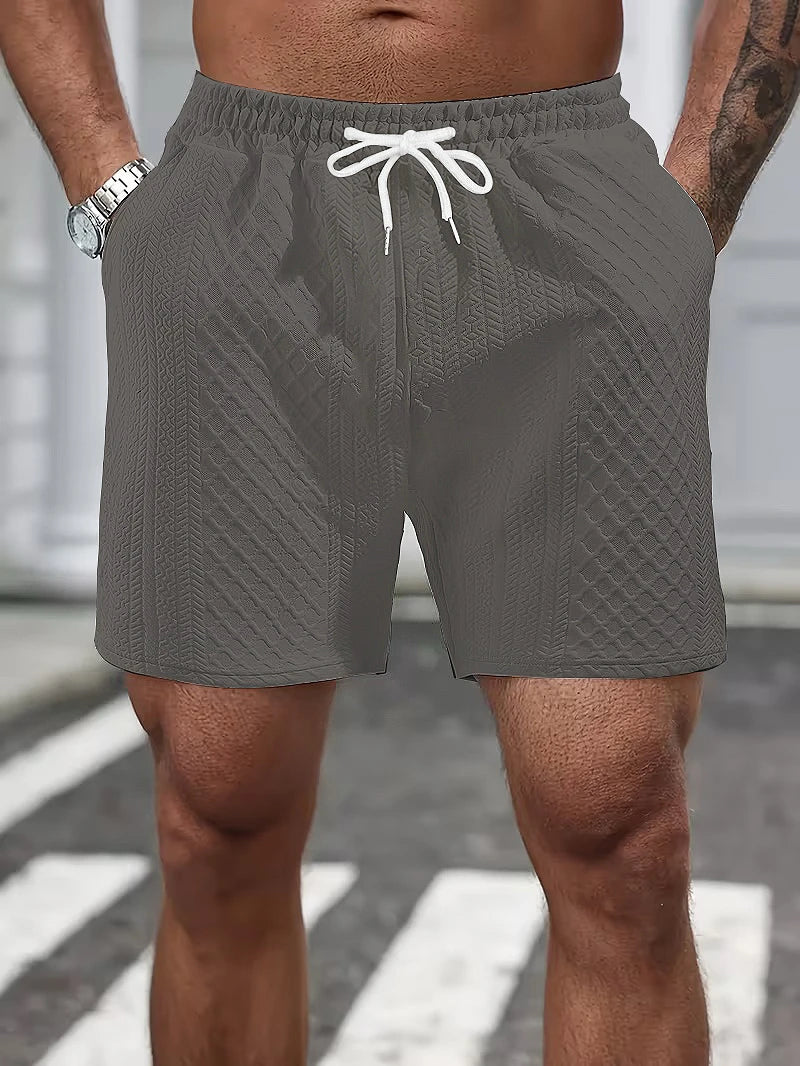 Men's White Textured Waist Drawstring Shorts Summer Breathable Quick Dry Short Pants for Sports Outdoor