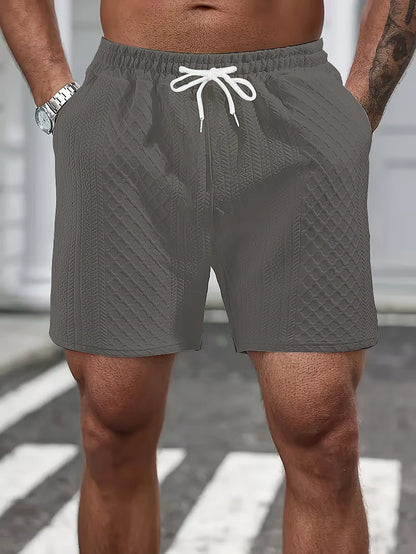 Men's White Textured Waist Drawstring Shorts Summer Breathable Quick Dry Short Pants for Sports Outdoor