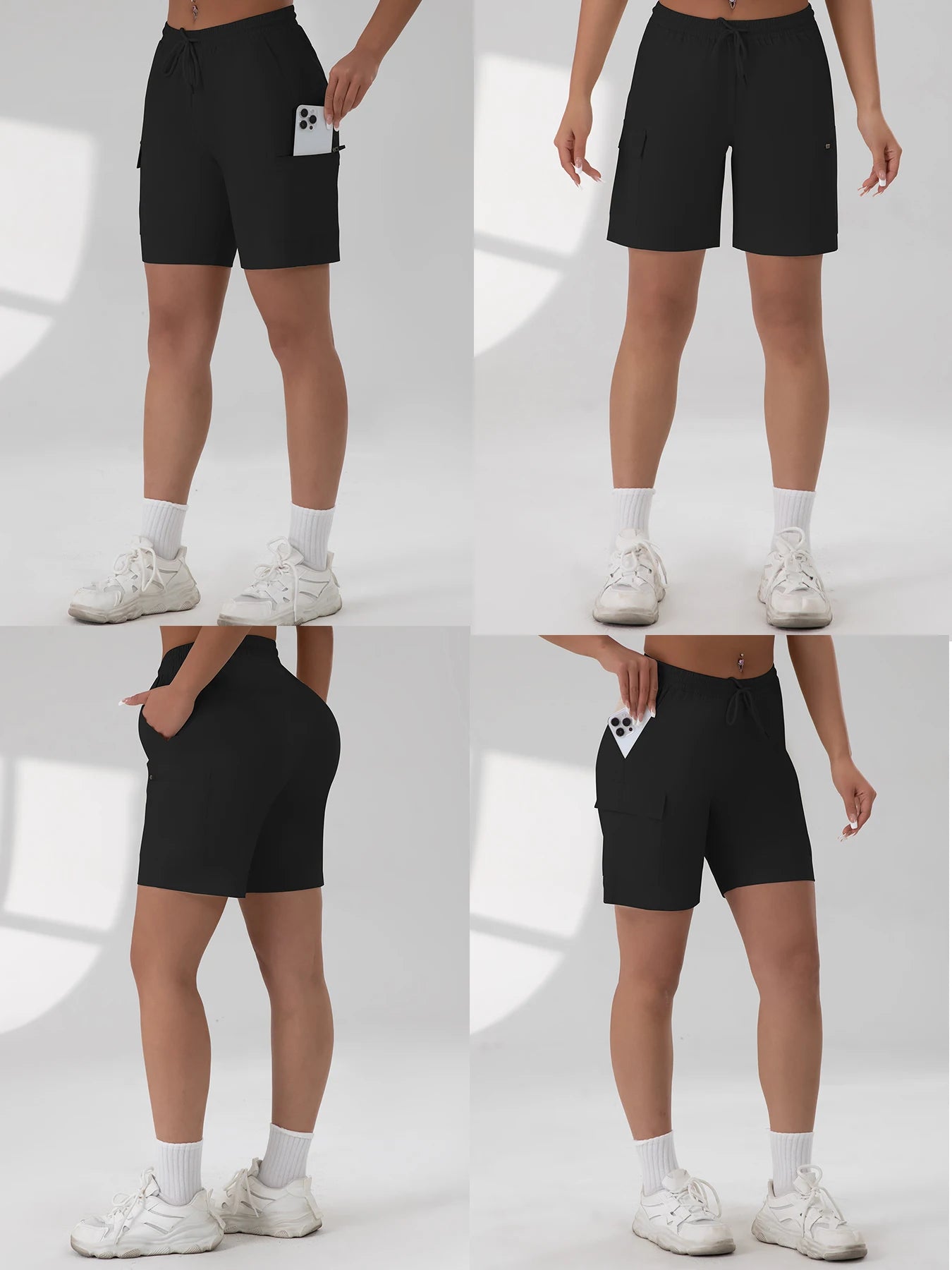 Loose Women Five-pointed Shorts with 4 Utility Pockets Summer Lightweight Quick-drying Cargo Shorts Outdoor Hiking Short