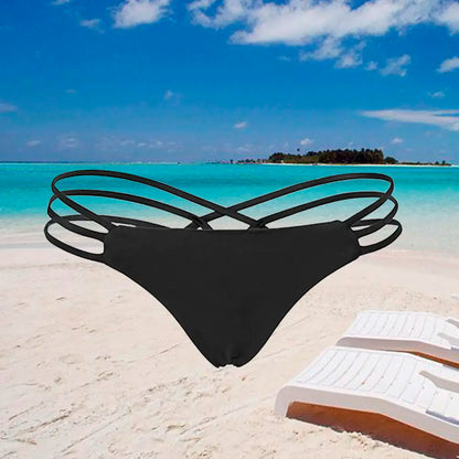 Strappy Bikini Thong Swim Bottoms Black Size L Swimwear Panties Comfortable Stretchy Briefs for Pool Party