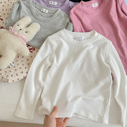 9 Colors Children's T-shirt Cotton Long Sleeve Solid Color Base Coat Leisure Wear Boys Girls Tops Kids Clothes