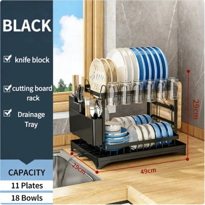 Multifunctional Countertop Dish Rack Kitchen Drain Storage Organizer with Cup Knife Chopsticks Holder New for Home Kitchen Use