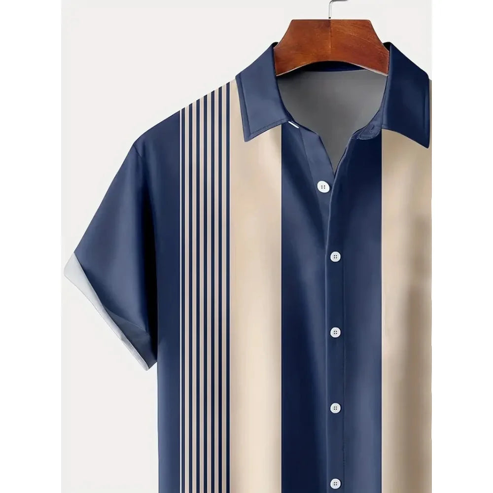 2024 Men's Gradient Striped Shirt Slim Breathable Fashion Short-sleeved High-quality Design Casual Button-down Shirts Male