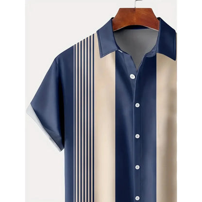 2024 Men's Gradient Striped Shirt Slim Breathable Fashion Short-sleeved High-quality Design Casual Button-down Shirts Male