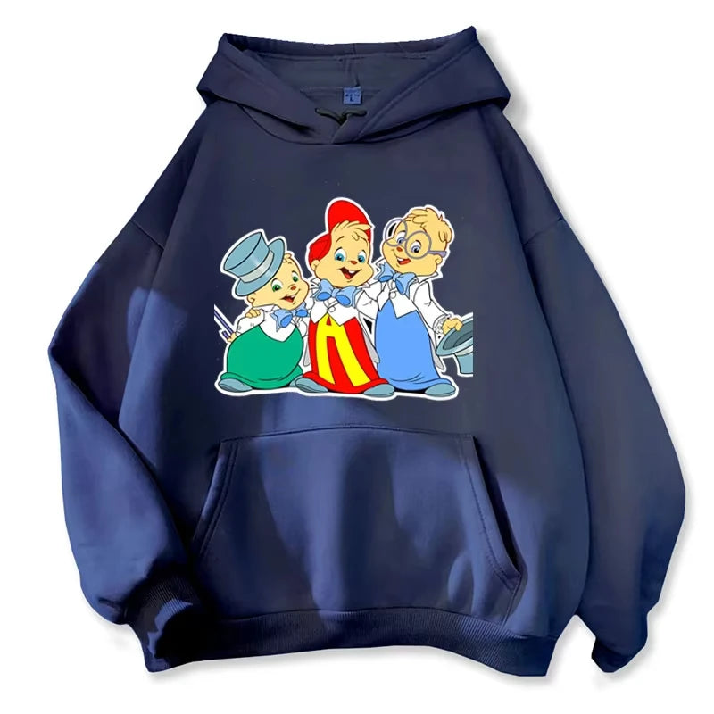 Soft Comfortable Cartoon Hoodie Alvin and The Chipmunks Green Red Navy Blue Long Sleeve Hoody Sweatshirts Movie Promo Animation