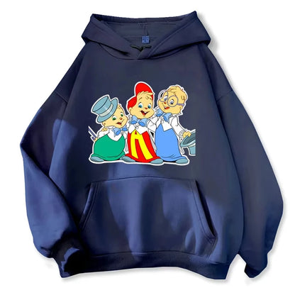 Soft Comfortable Cartoon Hoodie Alvin and The Chipmunks Green Red Navy Blue Long Sleeve Hoody Sweatshirts Movie Promo Animation
