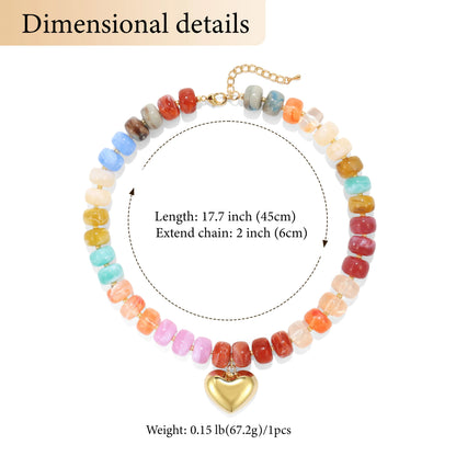 Badu Bohemia Colorful Acrylic Beaded Choker Necklace for  Women 14K Gold Plated Heart Pendant Summer Aesthetic Y2K Jewelry Gift