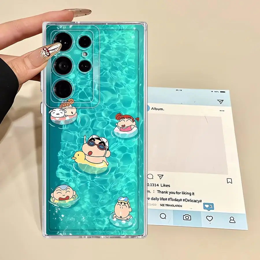 Case for Samsung Galaxy S25 Edge S24 S22 FE S21 S23 Ultra S20 Plus S26 Note 20 Ultra 10 Phone Cover Cute Crayons Shinchan
