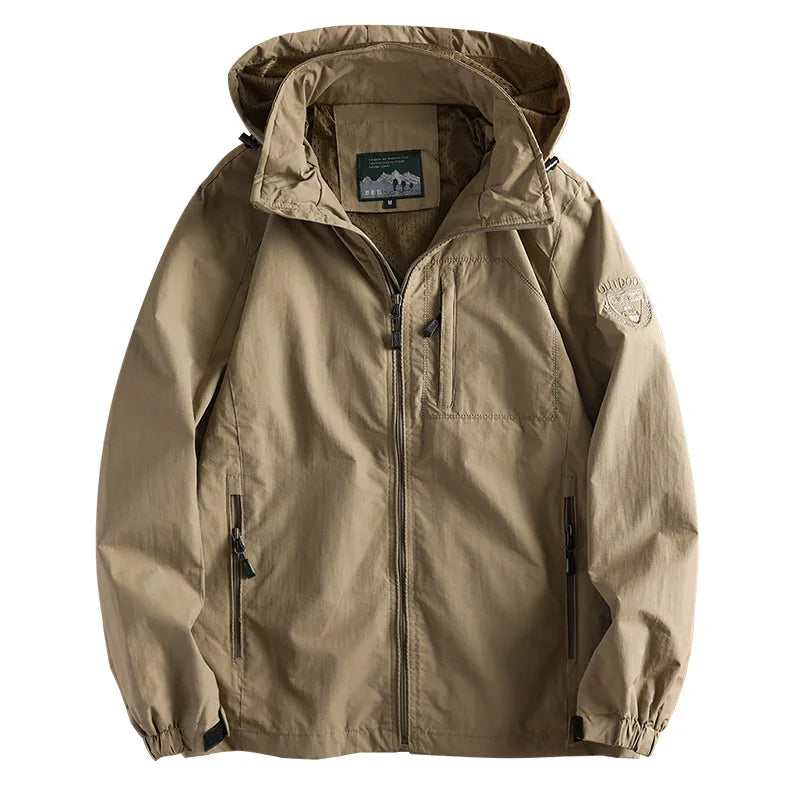 New Waterproof Hooded Jackets Men Casual Windproof Coat Autumn Lightweight Multi-Pocket Hiking Windbreaker Detachable Hat Jacket