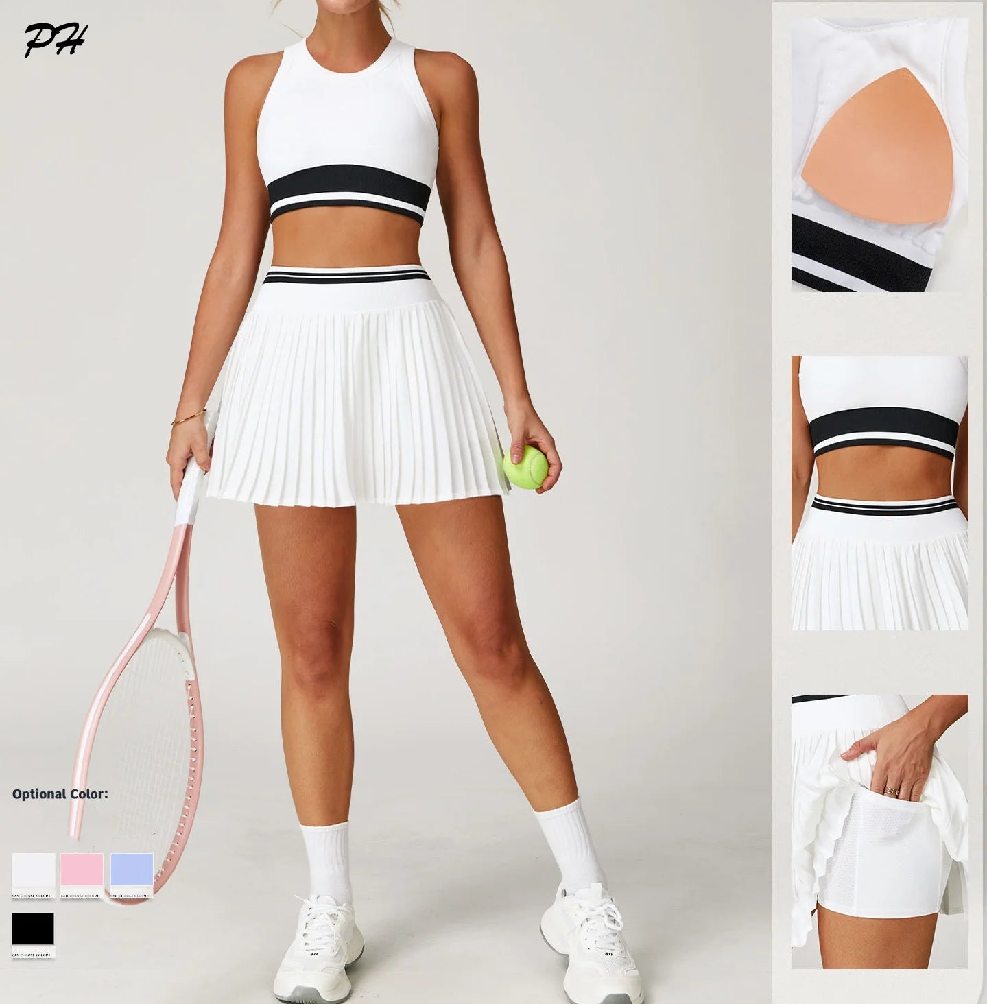 2Pcs Set Tennis Yoga Sportswear Women Glolf Badminton Running Fitness Set Nude Workout Tracksuit Quick Dry Sport Skirts Bra Suit