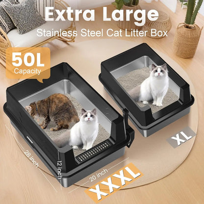 XXXL Stainless Steel Litter Box - Extra Large Metal Cat Litter Box for Big  Multiple Cats with High Sides - ZOOMNSTORE