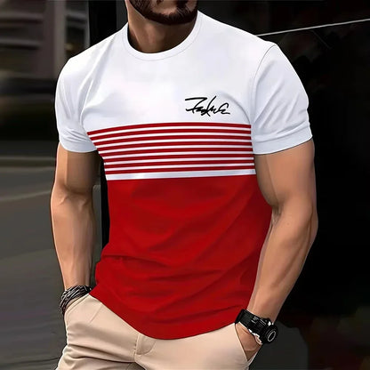 Striped Short Sleeve T-Shirt - Men's Casual Crew Neck Tee | Breathable Summer Wear
