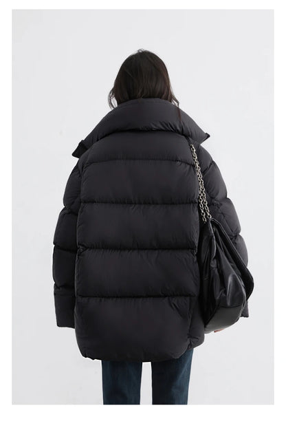 CHIC VEN Women Down Coats Long Sleeve New Soft Solid Lightweight Bread Down Jacket Female Warm Coat Lapel Outerwear Winter 2023