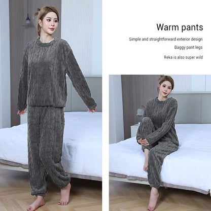 Ultra Soft Warm Coral Fleece Pajama Set Lightweight Fluffy Winter Loungewear Sleepwear For Women Cozy Home Suit Winter Style New