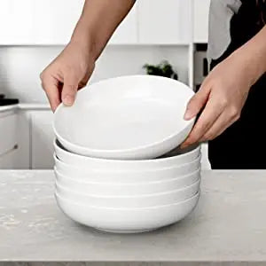 Porcelain Pasta Bowls Set - 22 Ounce Ceramic Serving Bowls 6 Pack Dishwasher Safe