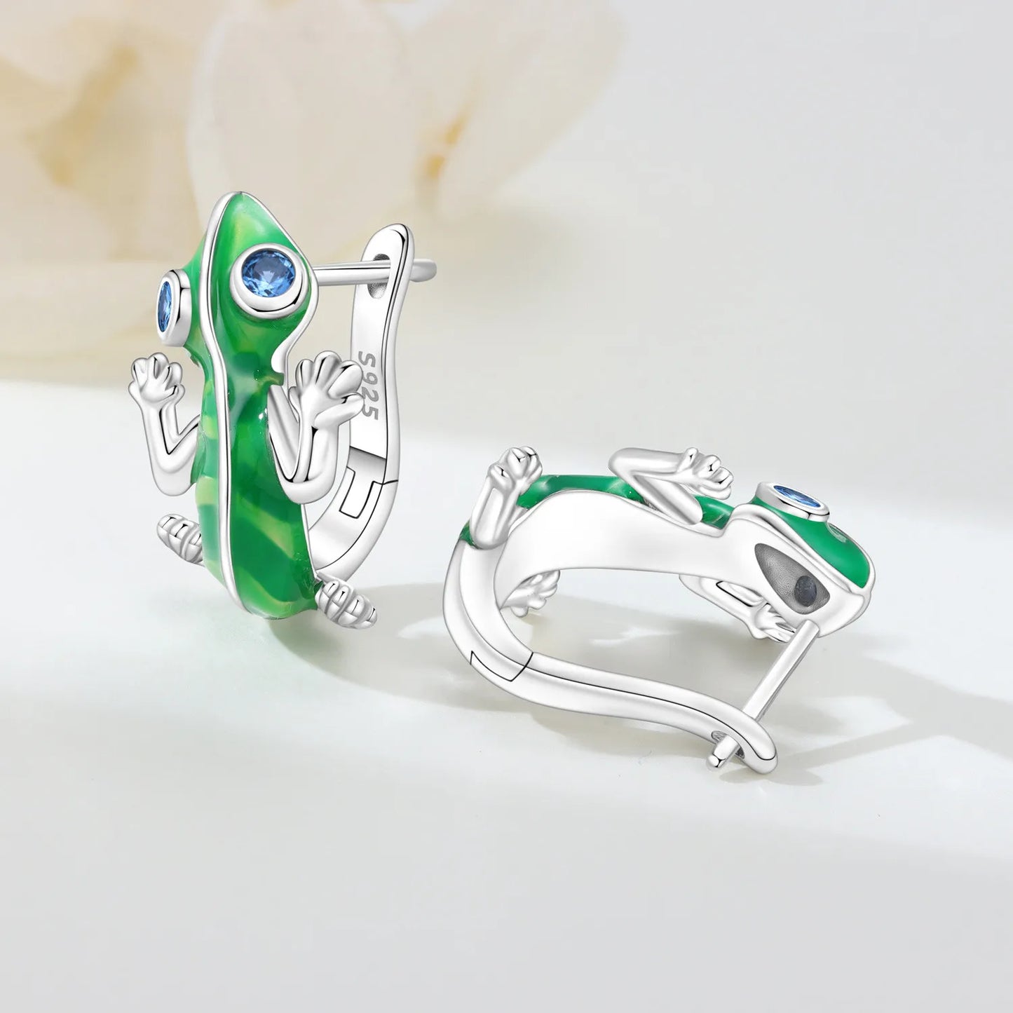PANPOKI Original 925 Sterling Silver Blue Green Chameleon Earrings Women Hoop Earring Anniversary Jewelry Trendy Gifts