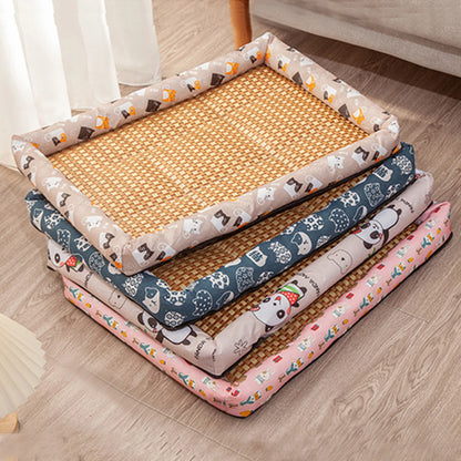 Square Summer Cooling Sleeping Dog Bed for Large Dog Cushion Spring Breathable Antislip Cat Bed bamboo Cat Mat Pet Bed for Dog