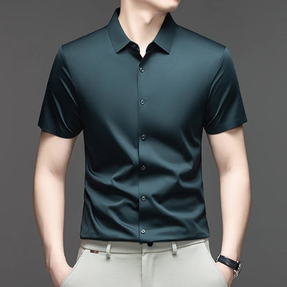 Mens Summer Business Short Sleeved Shirt Seamless Construction High Stretch Easy Care for AllDay Comfort