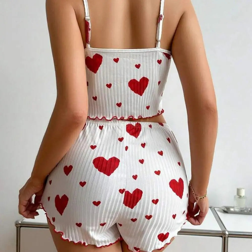 Summer Womens Pajama Set - Solid Color Polyester Sling Top  Shorts - ZOOMNSTORE