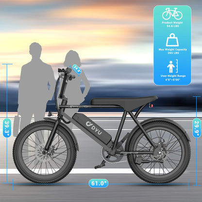 DYU BMX Electric Bike 20*3.0 Fat Tire E-Bike 48V 13Ah Removable Battery 1000W Peak Motor City Electric Bicycle for Adults
