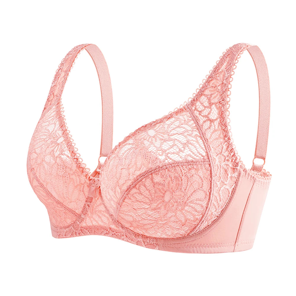 Plus Size Bras - Comfortable Lace Underwire Push Up Bra With Adjustable Straps