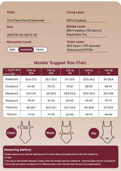 One Piece Period Swimwear Teenage Menstrual Swimsuits Menstruation Swimwear for Pool Girl Waterproof Women Period Bathing Suit