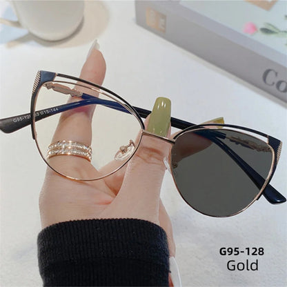 New Brand Design Retro Lady Cat Eye Frame Photochromic Anti Blue Light Computer Hyperopia Women Reading Glasses Degrees 0 to +6