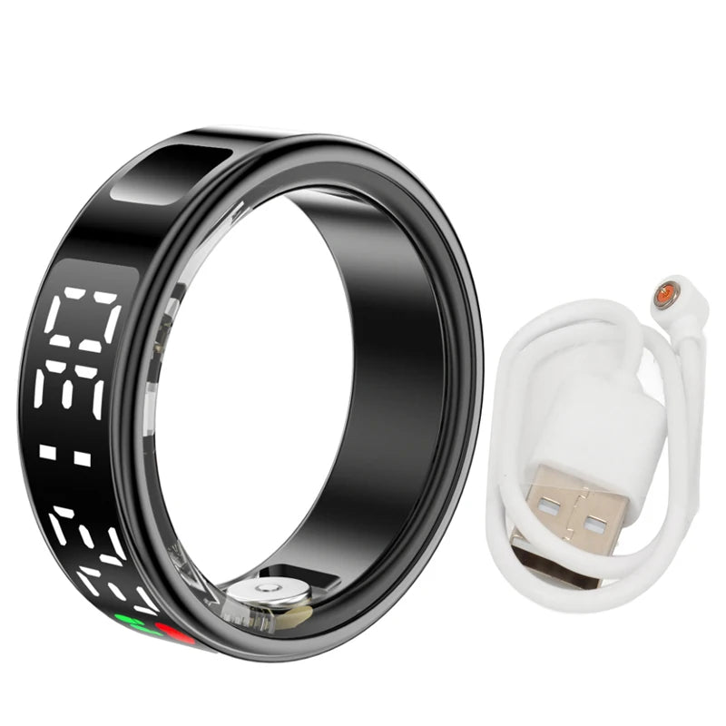 Fitness Sleep Smart Ring LED Display Screen Heart Rate Blood Oxygen Monitoring Outdoor Sports Modes IP68 & 5ATM Waterproof Ring