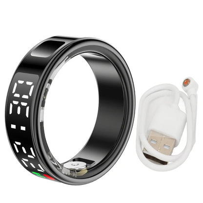 Fitness Sleep Smart Ring LED Display Screen Heart Rate Blood Oxygen Monitoring Outdoor Sports Modes IP68 & 5ATM Waterproof Ring