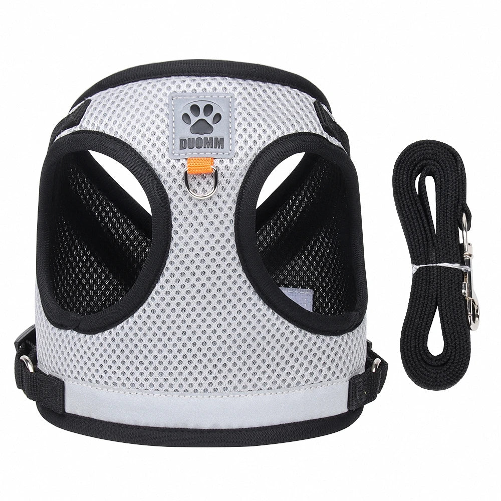 Two-tone Cat Small Dog Harness and Leash Set Breathable Mesh Reflective Escape Proof Puppy Kitten Walking Vest Style Pet Harness